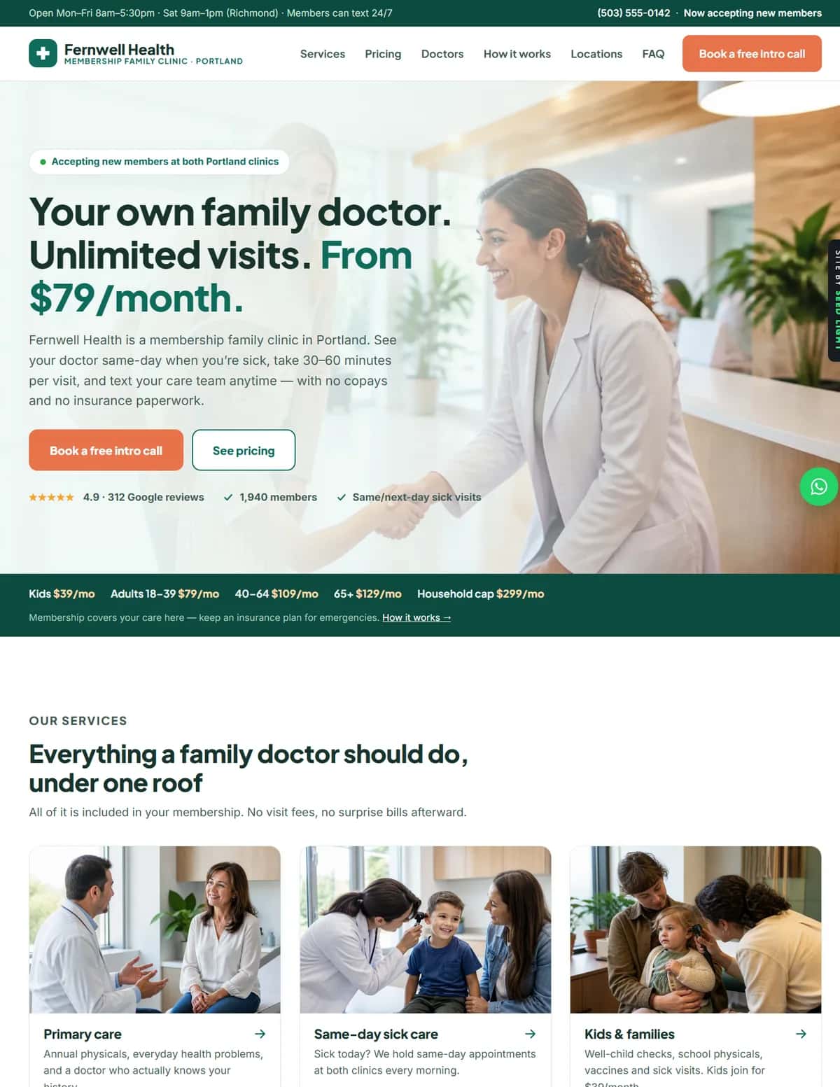 Fernwell Health demo website homepage