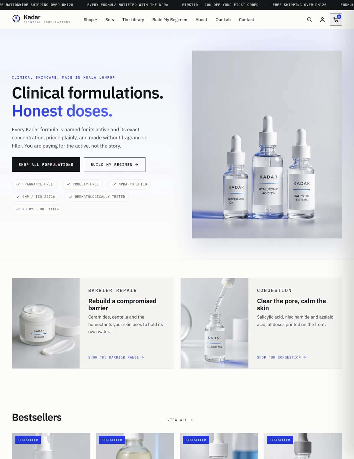 Kadar demo website homepage