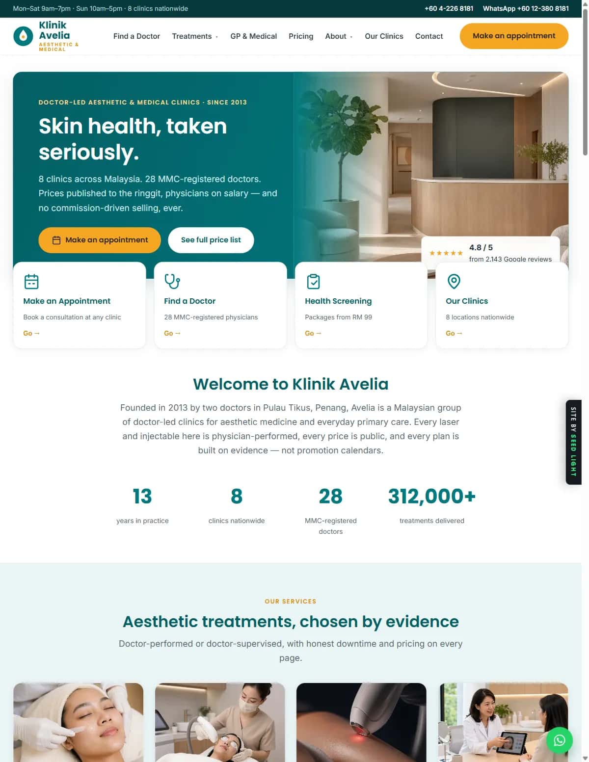 Klinik Avelia demo website homepage