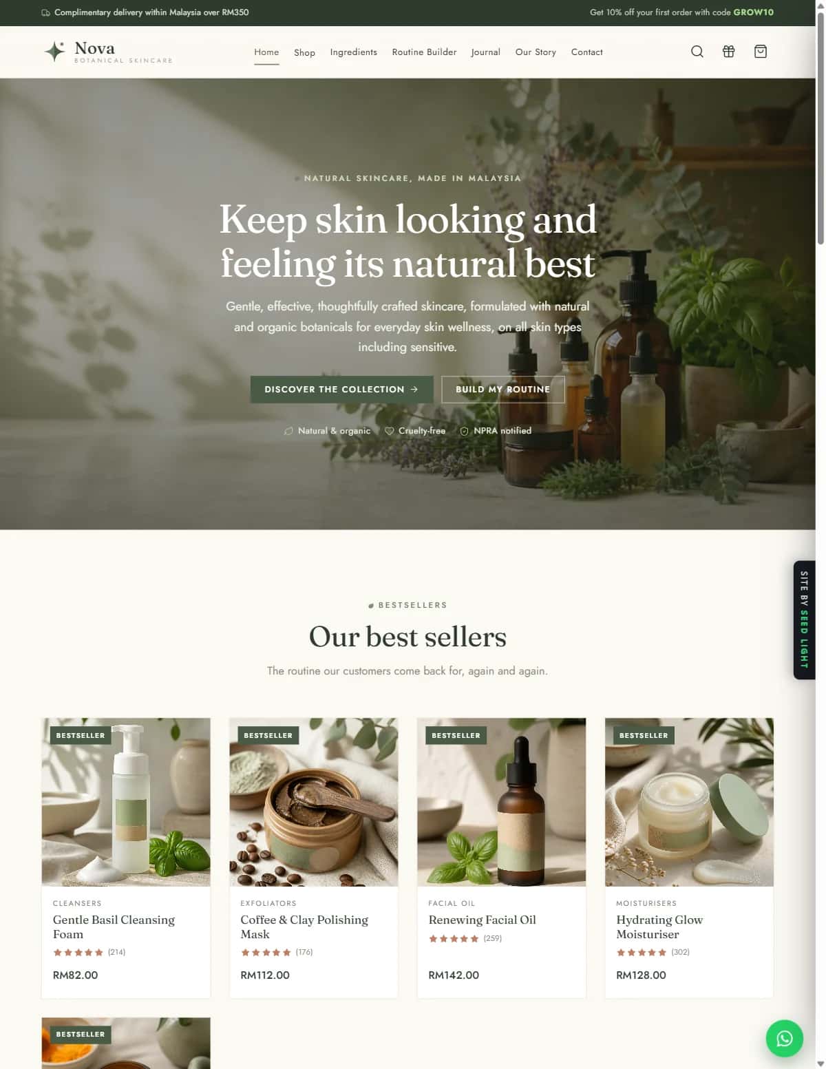 Nova demo website homepage