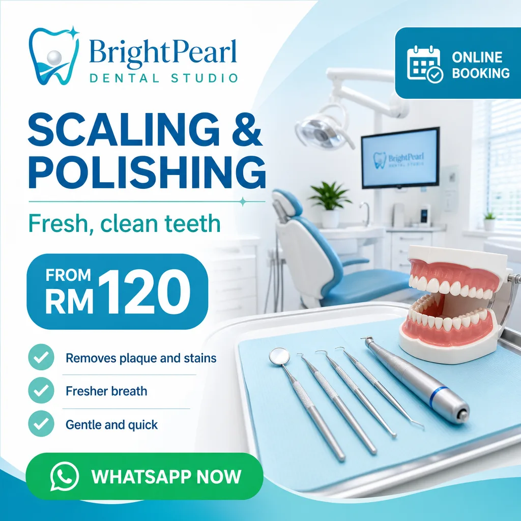 Dental ad creative for BrightPearl Dental Studio: Scaling and polishing