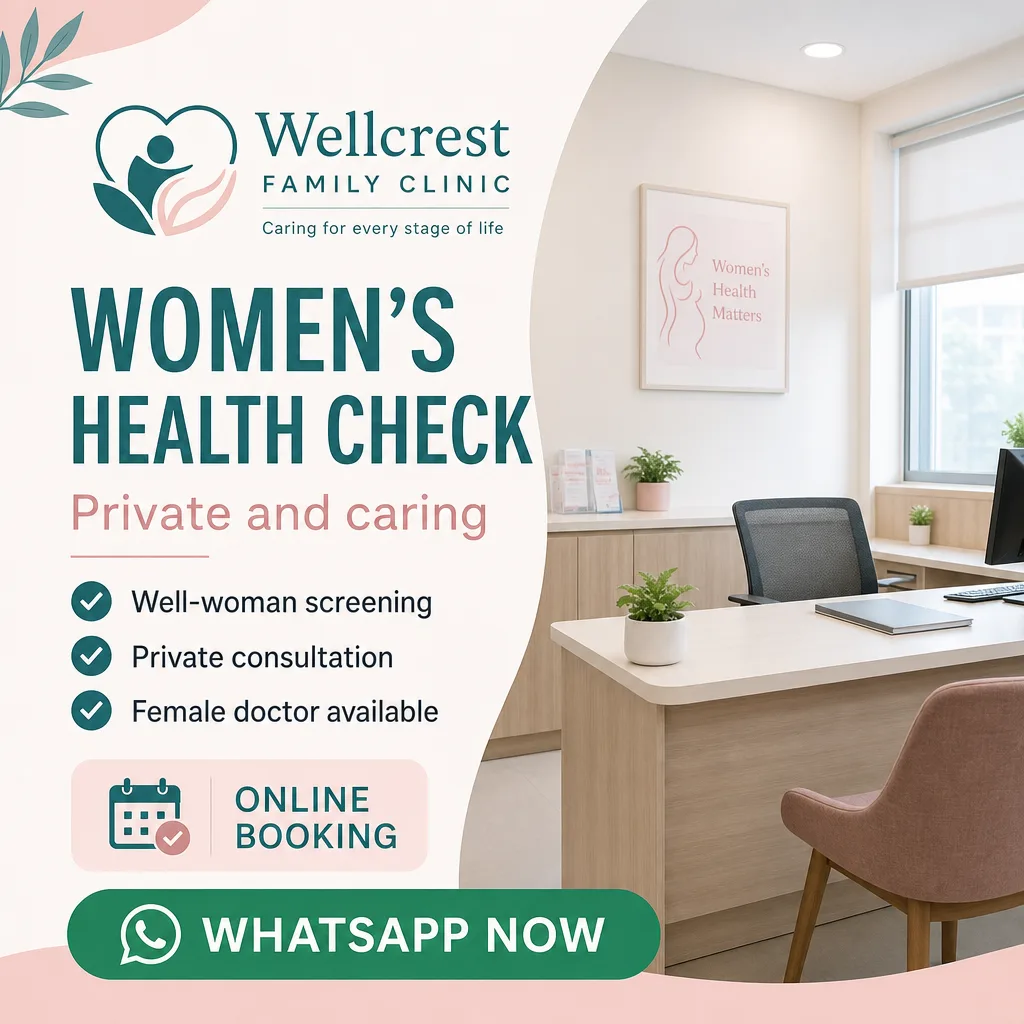 Healthcare ad creative for Wellcrest Family Clinic: Women's health check