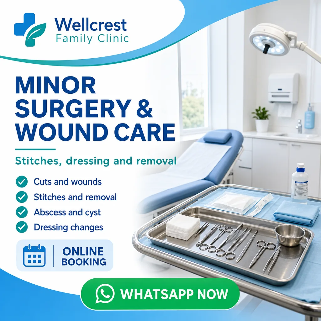 Healthcare ad creative for Wellcrest Family Clinic: Minor surgery and wound care