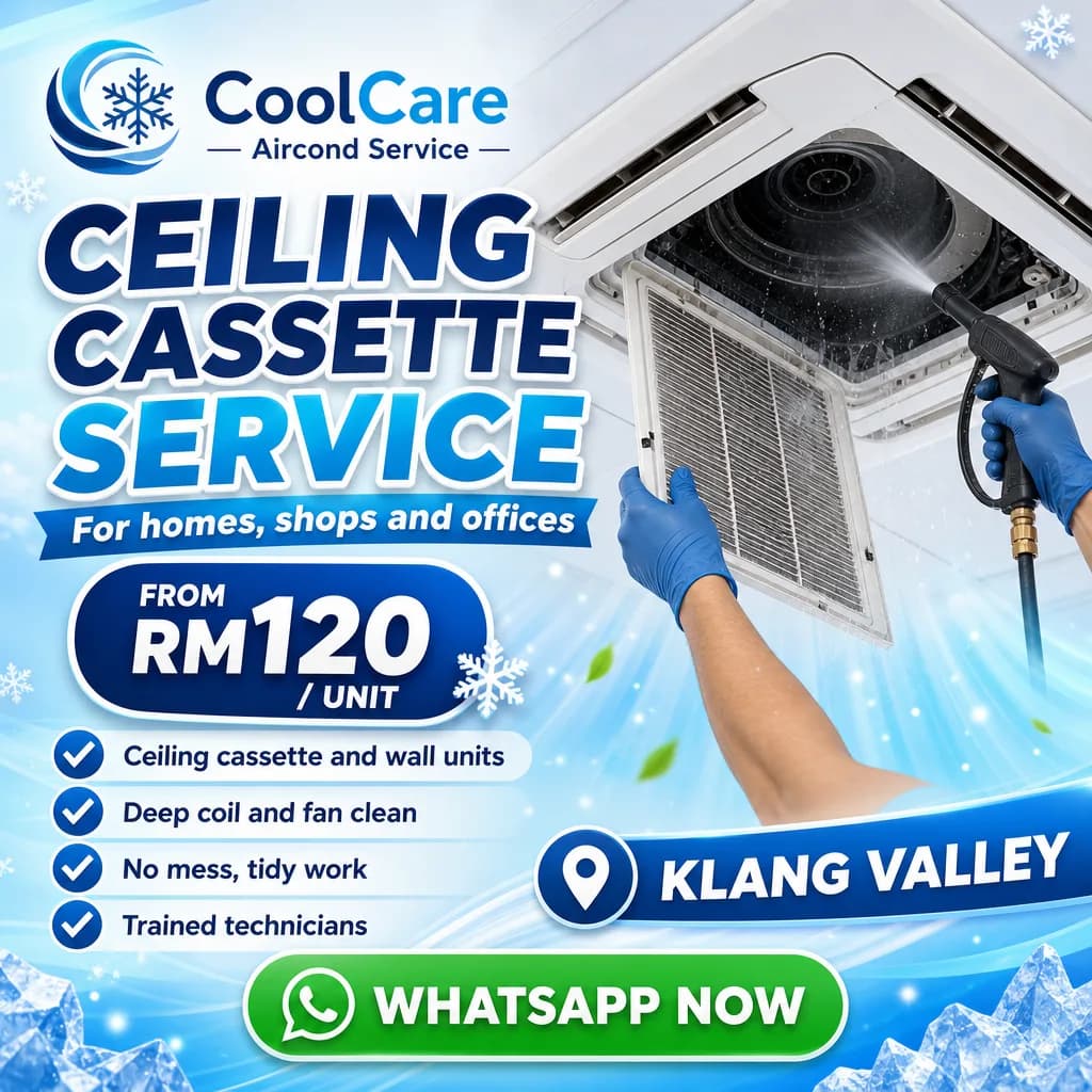 Home Services ad creative for CoolCare Aircond Service: Ceiling cassette service
