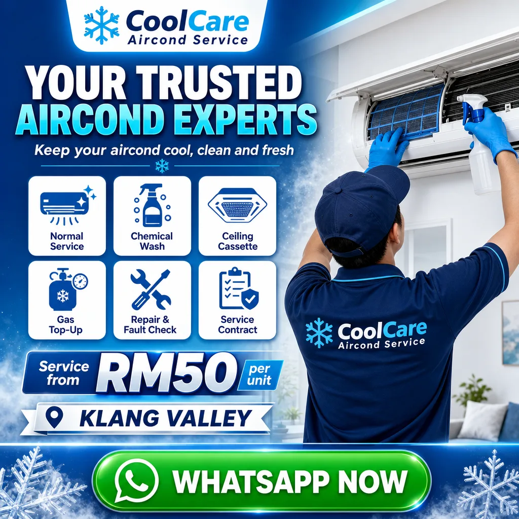 Home Services ad creative for CoolCare Aircond Service: Services and trust grid