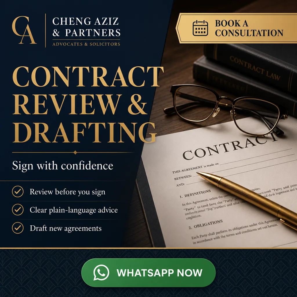 Legal ad creative for Cheng Aziz & Partners: Contract review and drafting