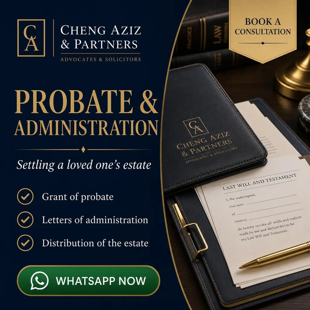 Legal ad creative for Cheng Aziz & Partners: Probate and administration