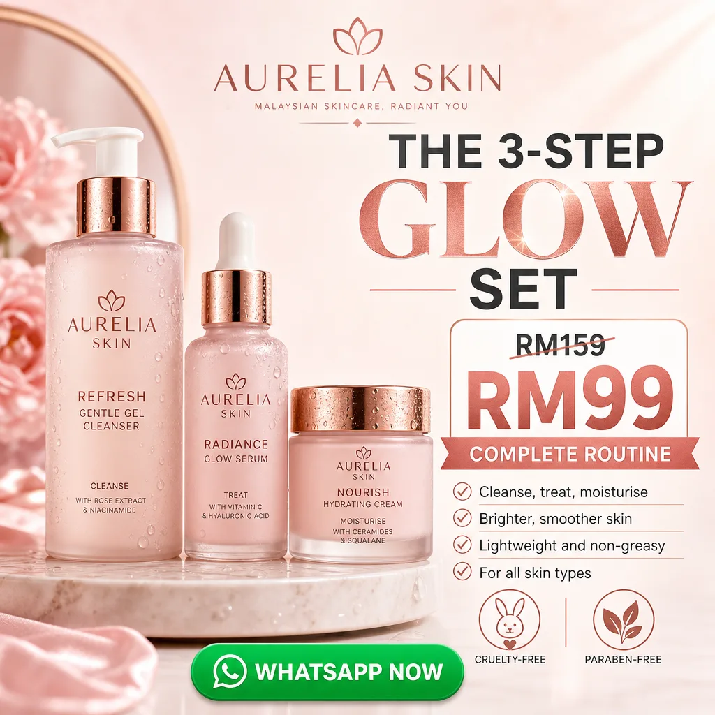 Skincare ad creative for AURELIA SKIN: 3-step glow set