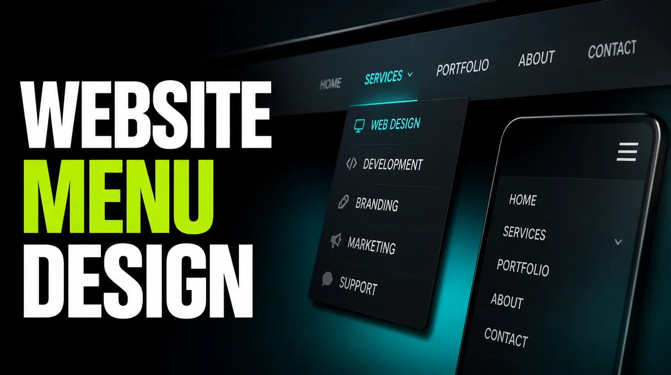A clean website navigation bar with a dropdown and a mobile hamburger menu, illustrating menu design.