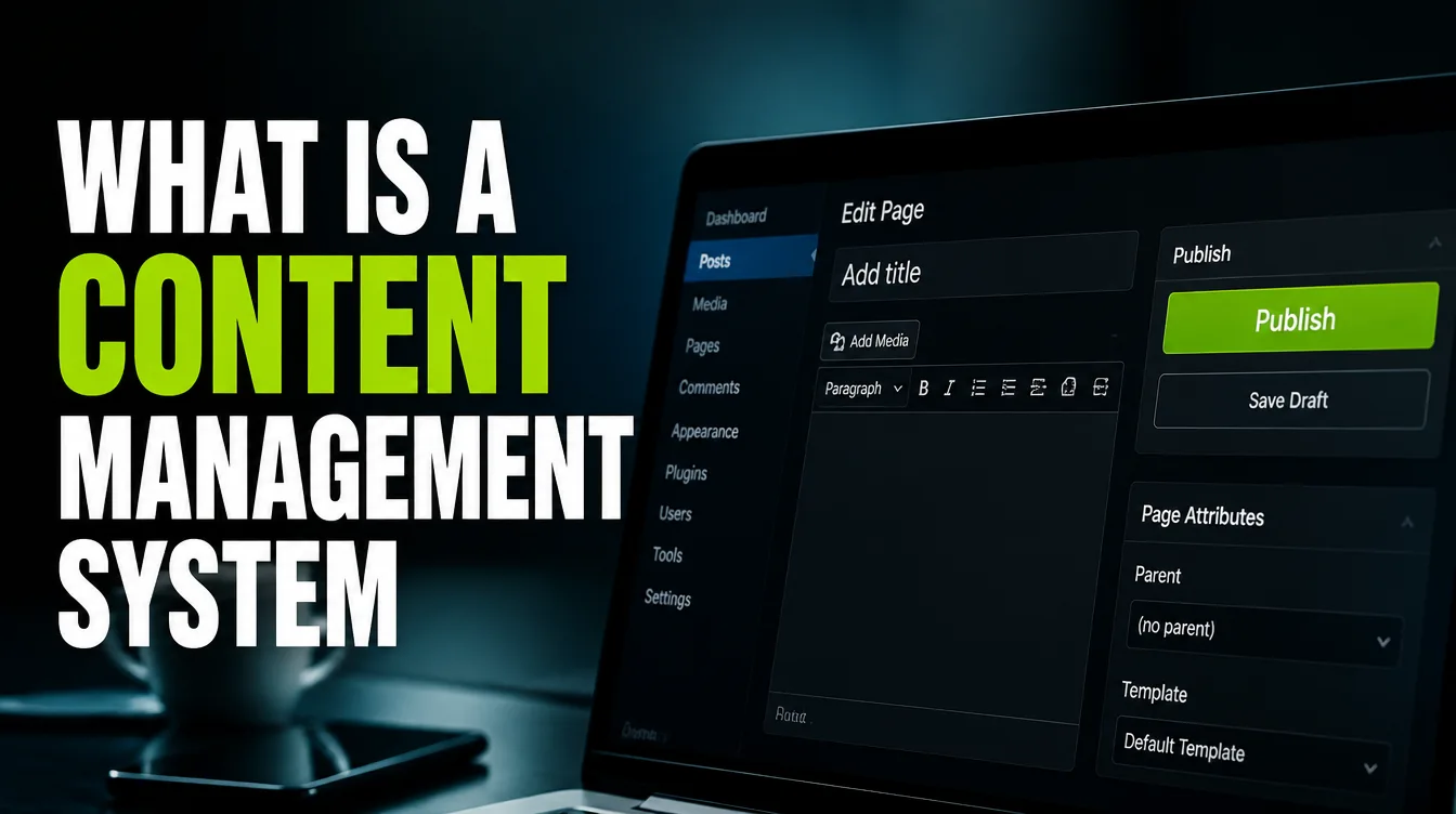 A content management system dashboard with a page editor and a publish button.