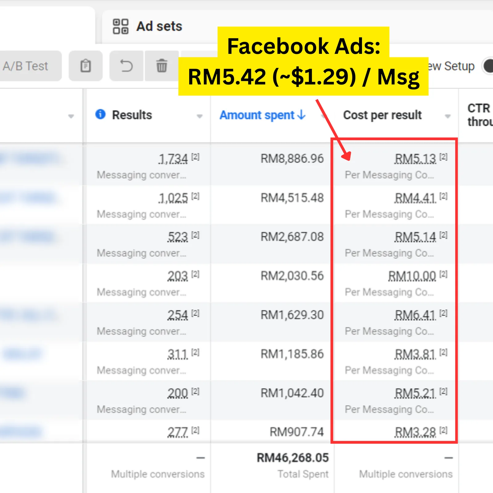 Facebook / Meta result for a Seed Light client: Meta Ads results