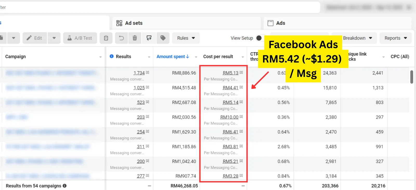 Facebook / Meta result for a Seed Light client: Meta Ads results