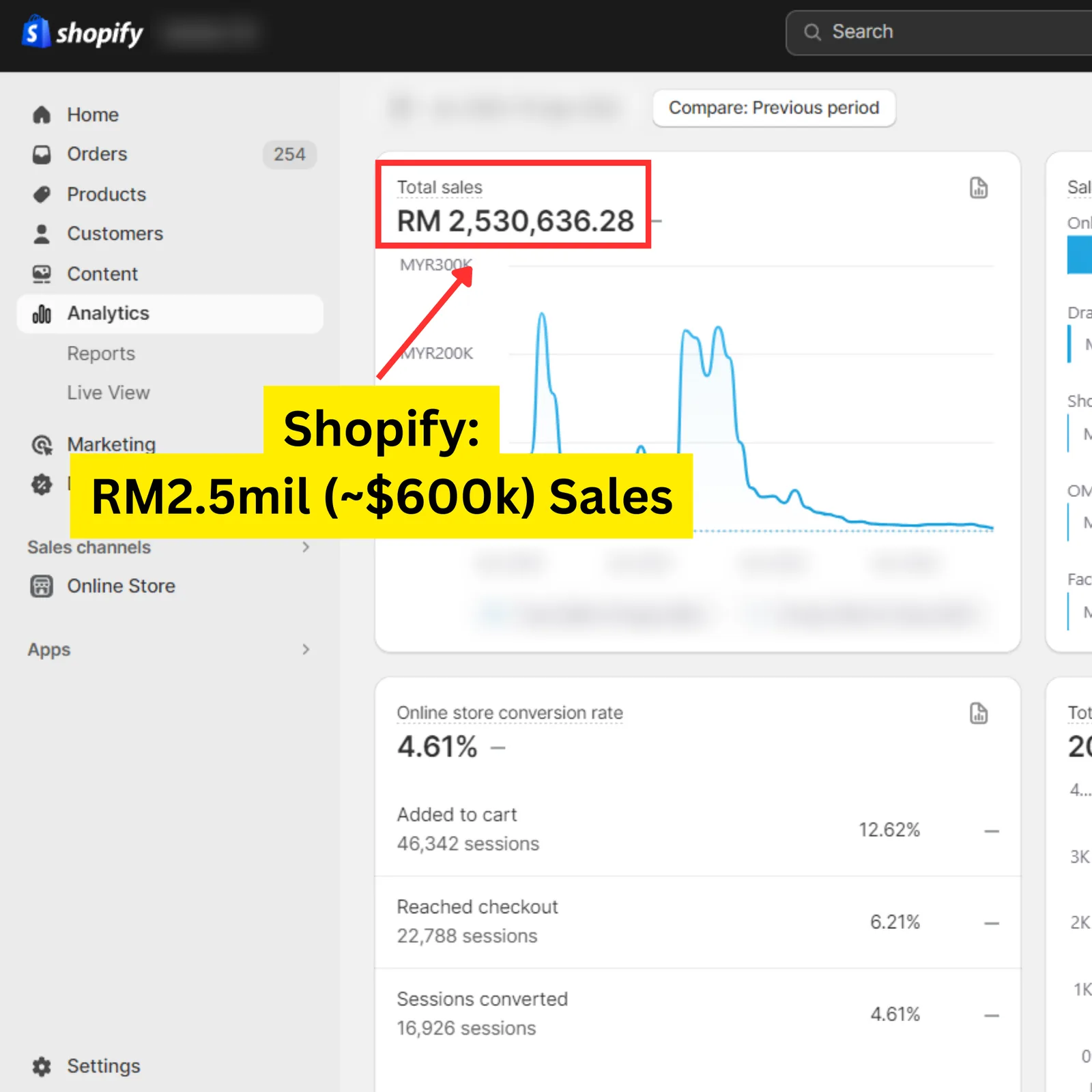 Shopify result for a Seed Light client: Shopify store sales