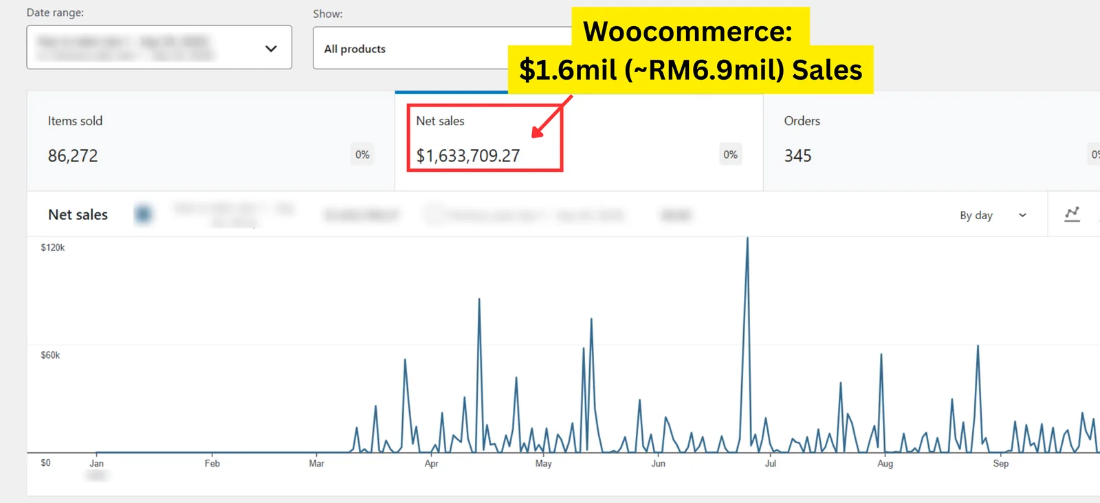 WooCommerce result for a Seed Light client: WooCommerce sales