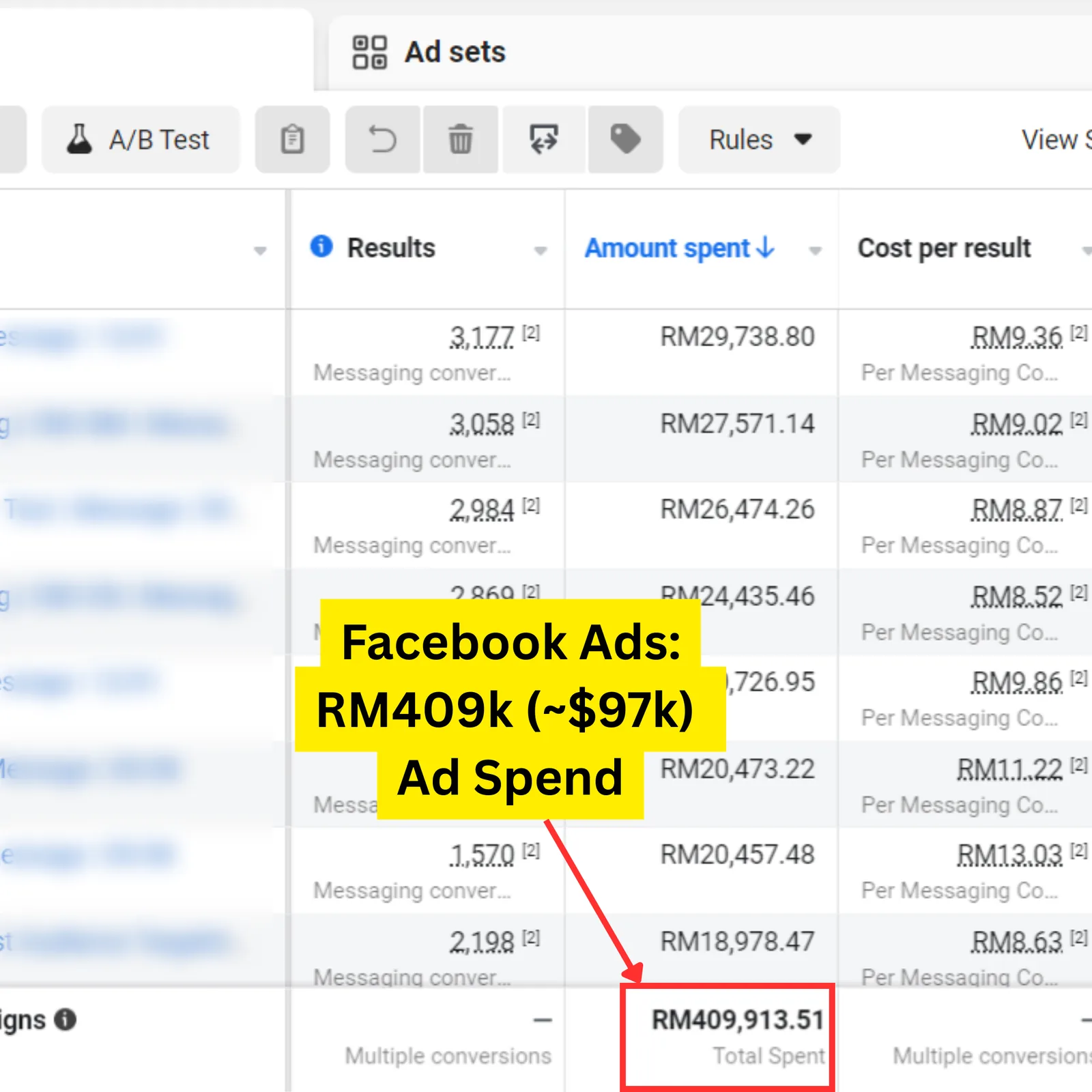 Facebook / Meta result for a Seed Light client: Meta Ads return on spend