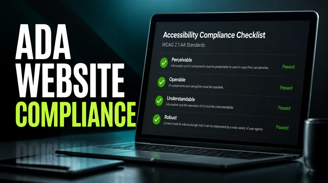 A website accessibility compliance checklist on a screen showing passed WCAG checks.