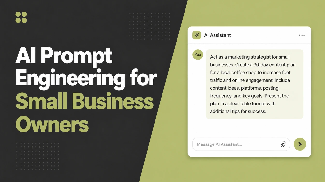 A chat window with a long, detailed AI prompt typed into it by a small business owner.