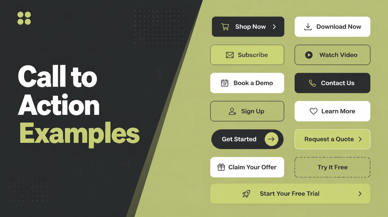 A page of call to action buttons in different styles.