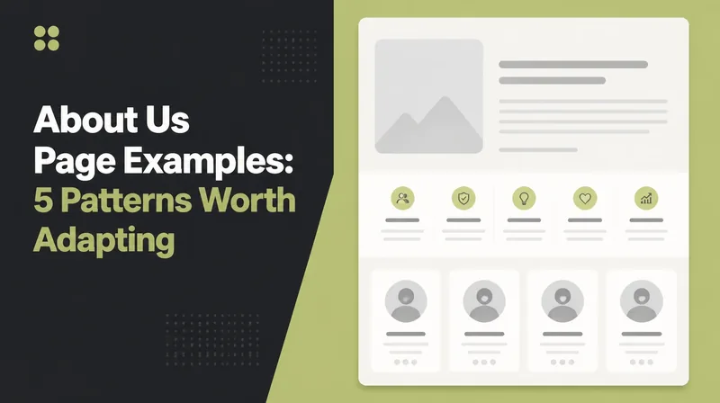 About Us Page Examples, beside an About page layout with a story section, a values row and a team grid.