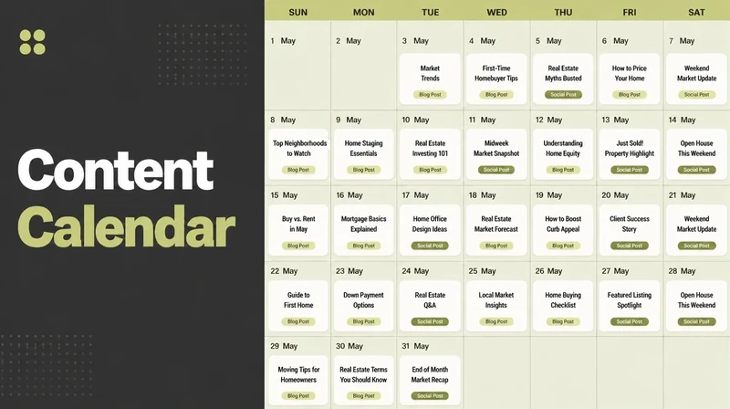 A monthly content calendar with posts planned per day.