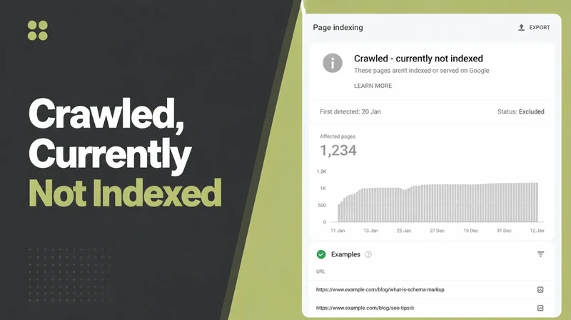 A Search Console page indexing report showing the status.