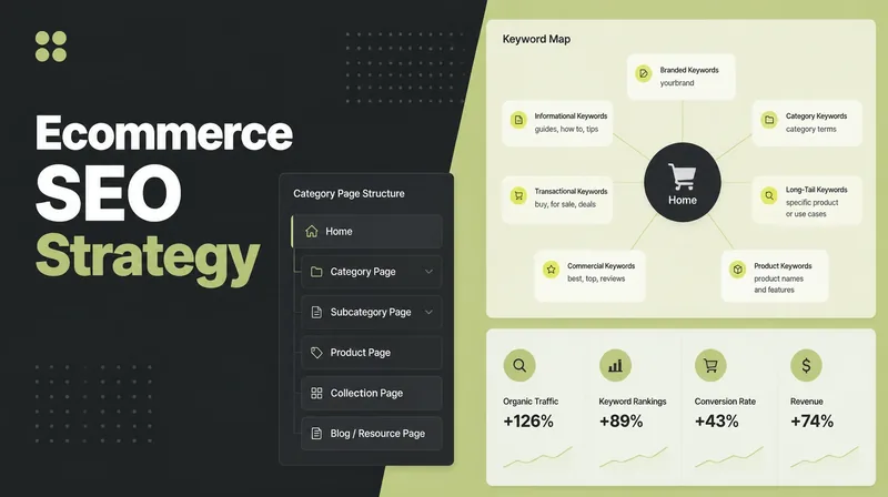 A category page structure and keyword map on screen.