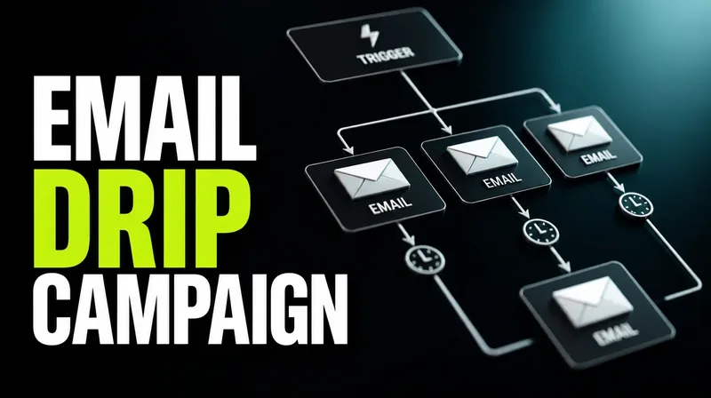 A diagram of an automated email drip campaign flow, with a trigger branching into a timed sequence of email steps.