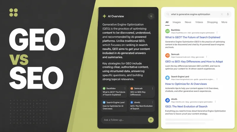An AI answer panel beside a classic search results page.