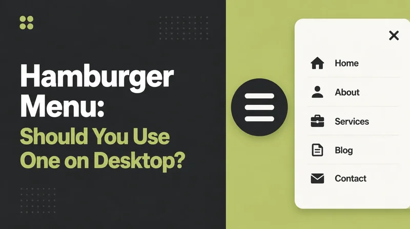 A hamburger icon beside a full desktop navigation bar, illustrating the choice between hidden and visible navigation.