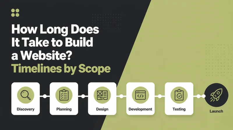 How Long Does It Take to Build a Website, beside a project timeline running from discovery to launch.