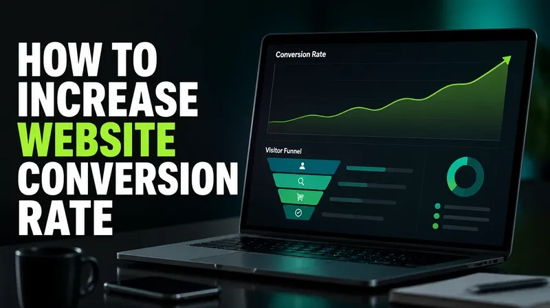 A conversion analytics dashboard showing a rising website conversion rate and a visitor funnel.