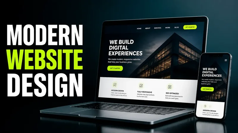 A modern responsive website shown on a laptop and phone with a clean layout and clear call to action.