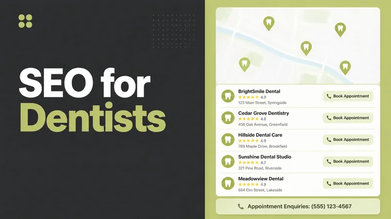 A dental clinic map listing with appointment enquiries.