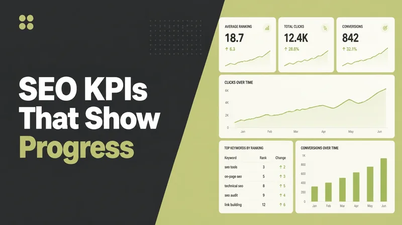 An SEO dashboard of rankings, clicks and conversions.