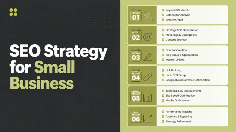 An SEO plan board with tasks laid out by month.