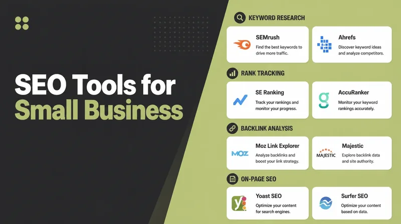 A shortlist of SEO tool cards grouped by task.
