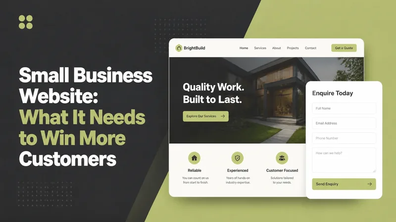 Small Business Website, beside a homepage mockup with an enquiry form.