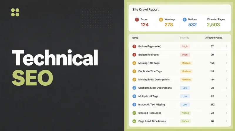 A site crawl report listing technical issues to fix.