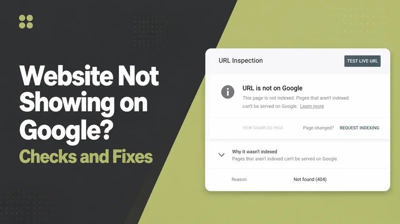 Website Not Showing on Google, beside a URL inspection result reading not indexed.