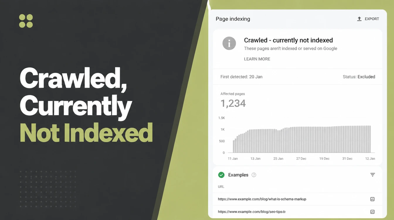 A Search Console page indexing report showing the status.