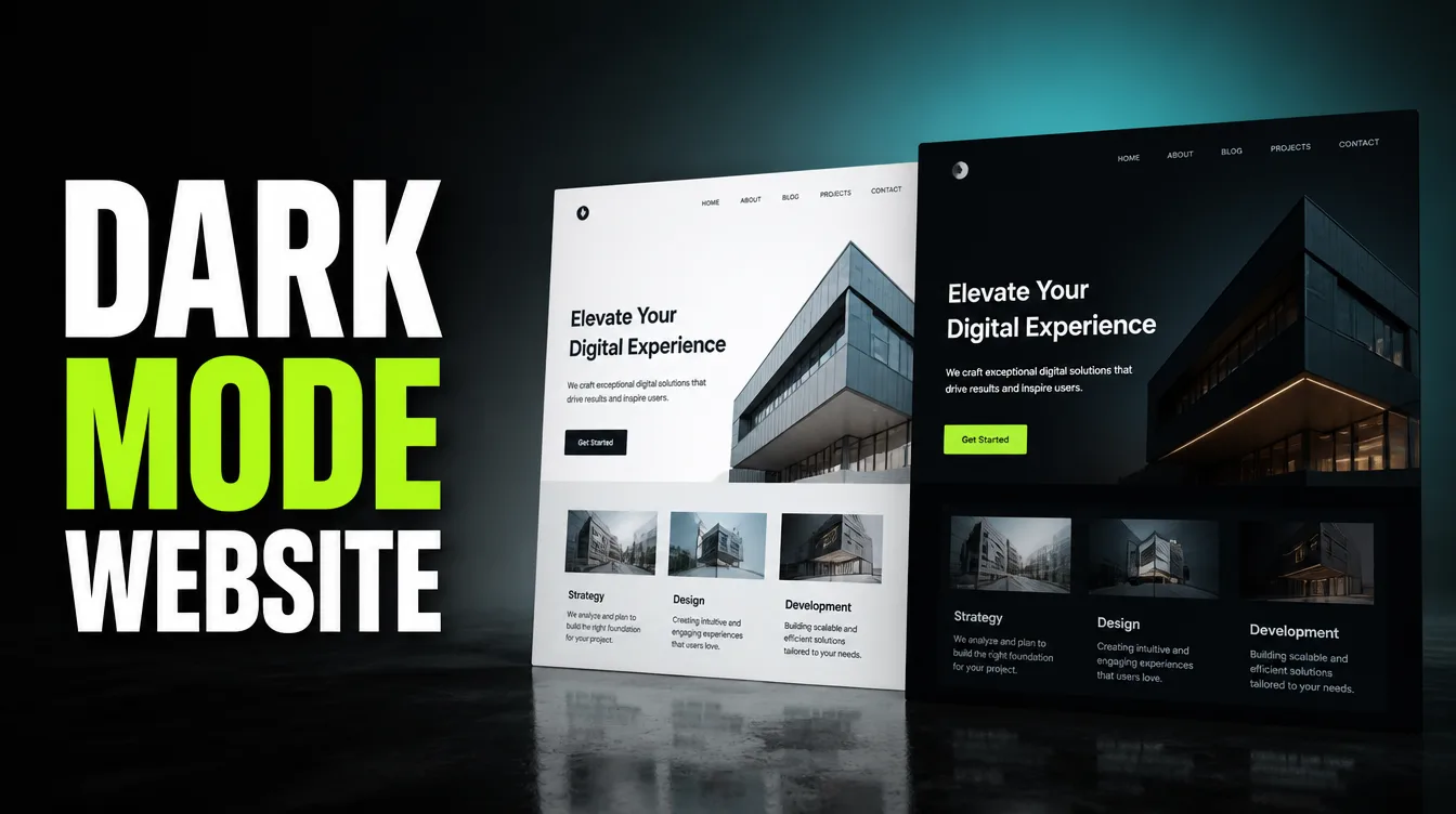 A website shown side by side in light mode and dark mode to compare the two.