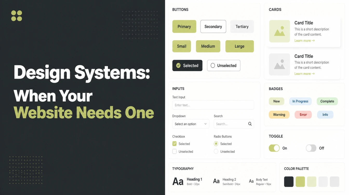 A component library screen of buttons, cards and inputs.