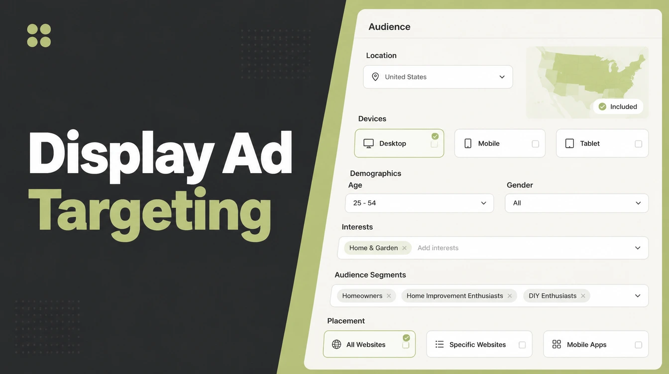 A display campaign audience targeting settings screen.