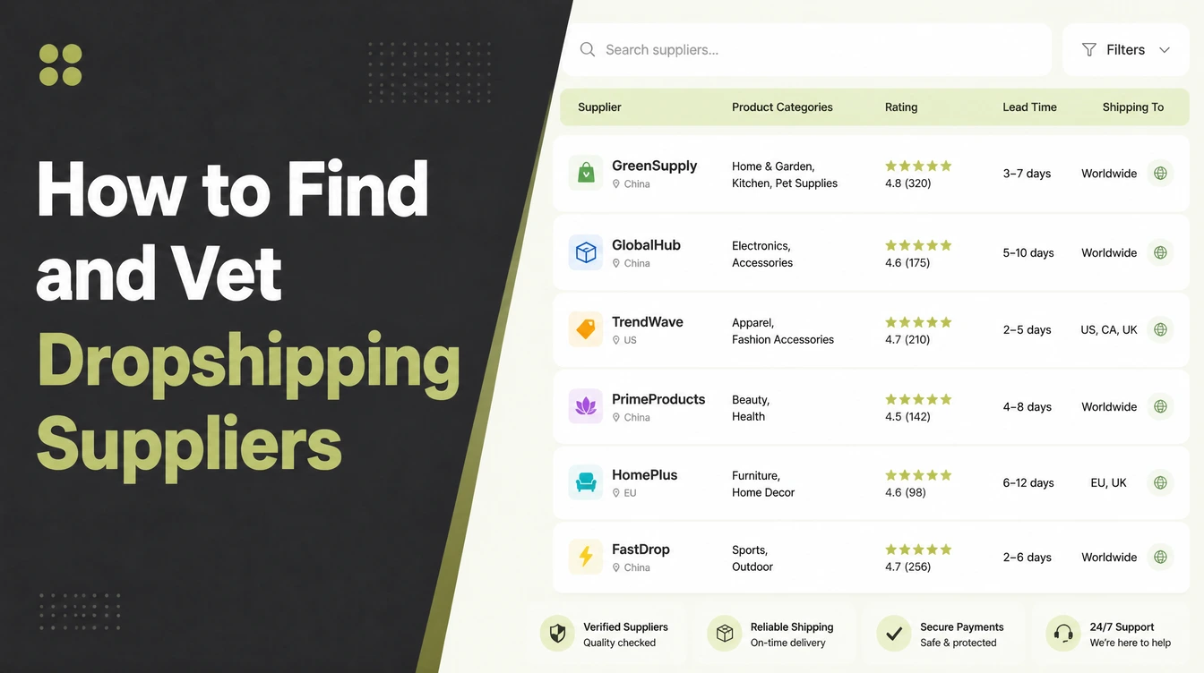 A supplier directory listing with ratings and lead times.
