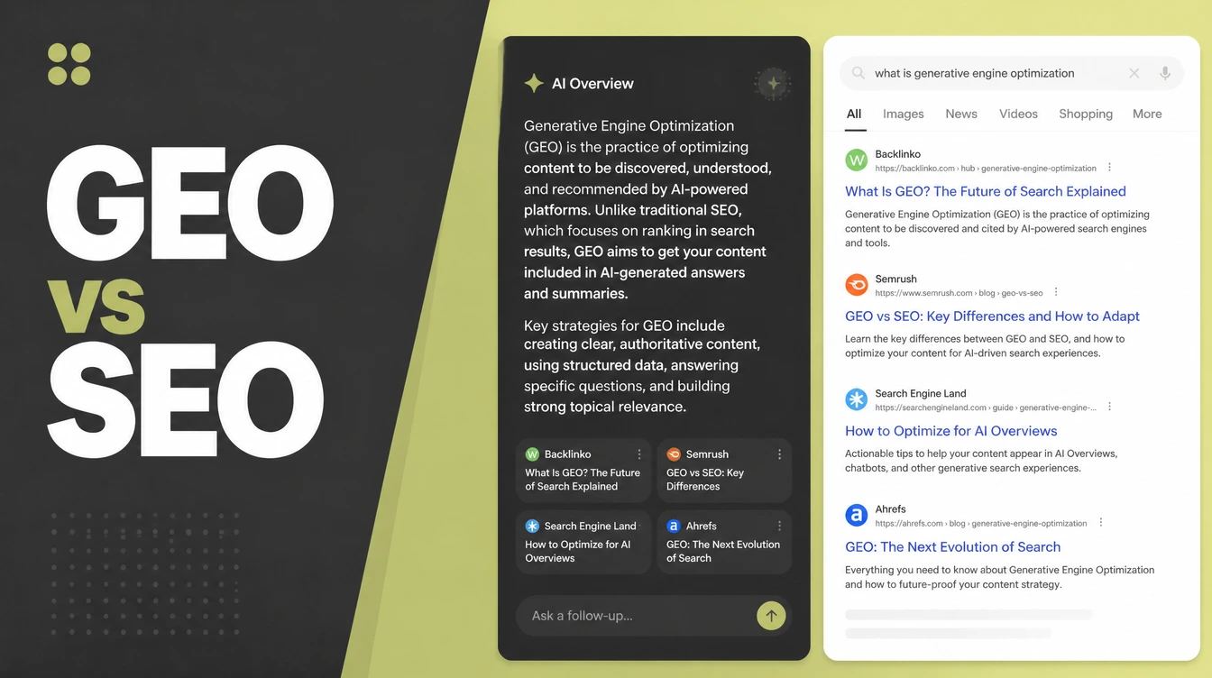 An AI answer panel beside a classic search results page.