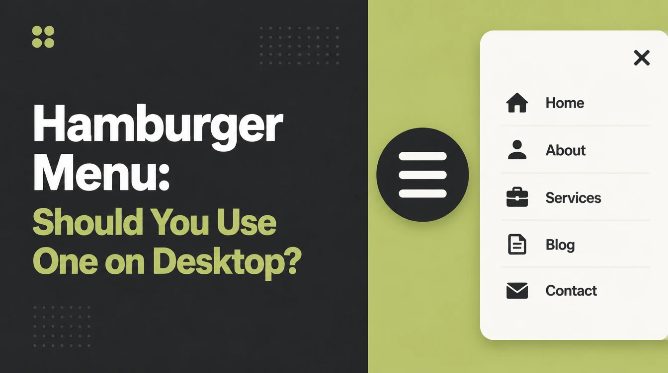 A hamburger icon beside a full desktop navigation bar, illustrating the choice between hidden and visible navigation.