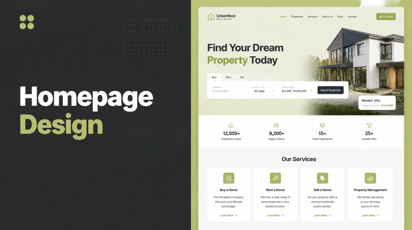 A homepage with hero, proof and services sections.