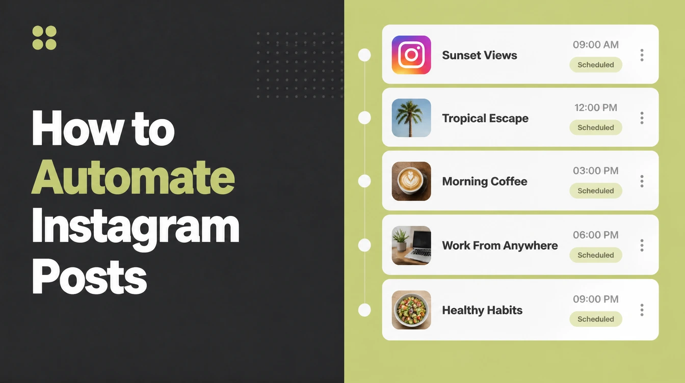 A scheduling queue of Instagram posts with times.