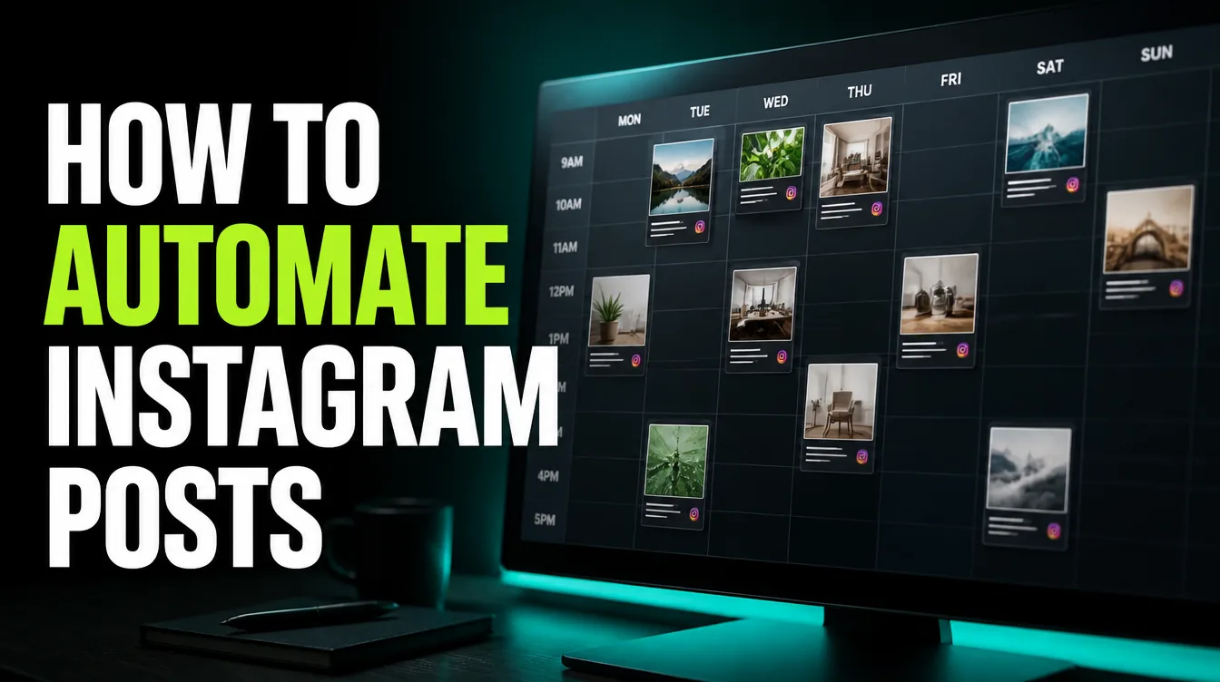 A content scheduling calendar dashboard with Instagram posts slotted into weekly time blocks.