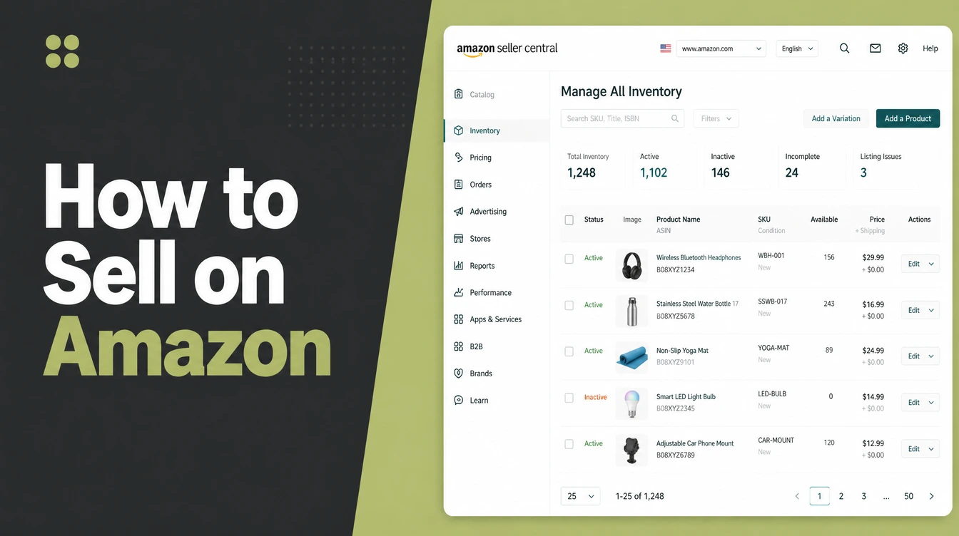 An Amazon seller listing page with inventory details.